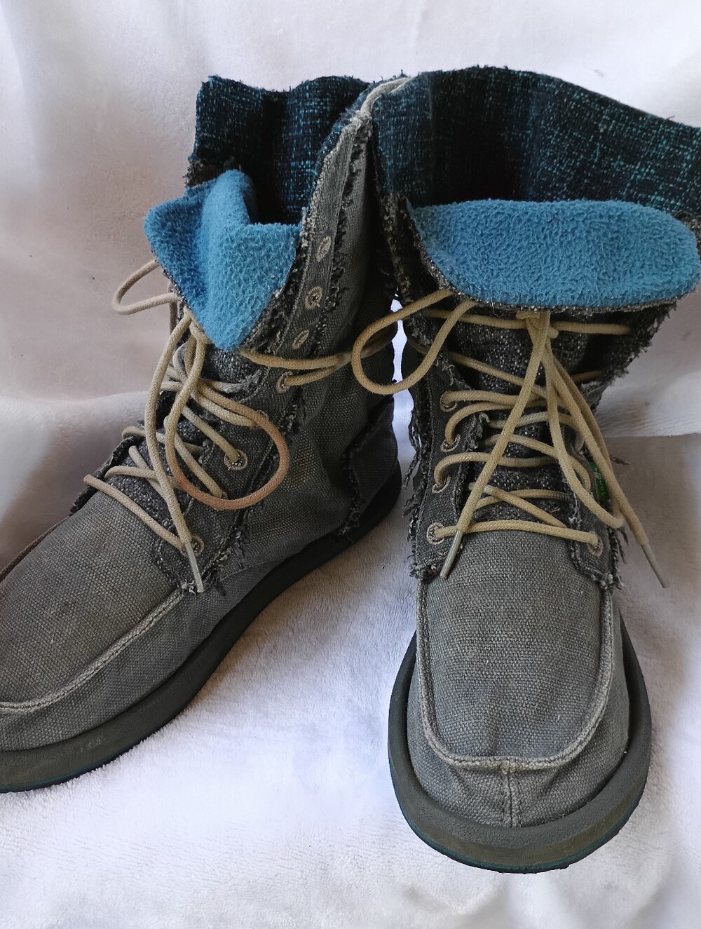 Sanuk Stevie Vintage Distressed Gray Canvas Lace-Up Boots. Women's size 7. - Picture 10 of 10